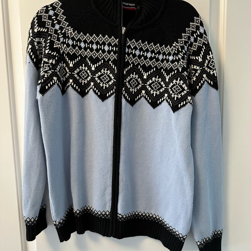 Vintage Denver Hayes Black Ribbed Zip-Up Sweater, Size L
